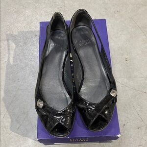 Stuart Weitzman Essential Black Soft Patent Peep Toe Flats 8